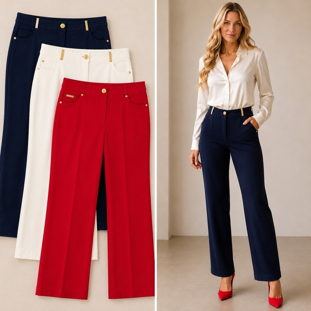 St John Sport Pants Lot 3 Womens 14 Red White Blue Stretch Twill USA Luxury